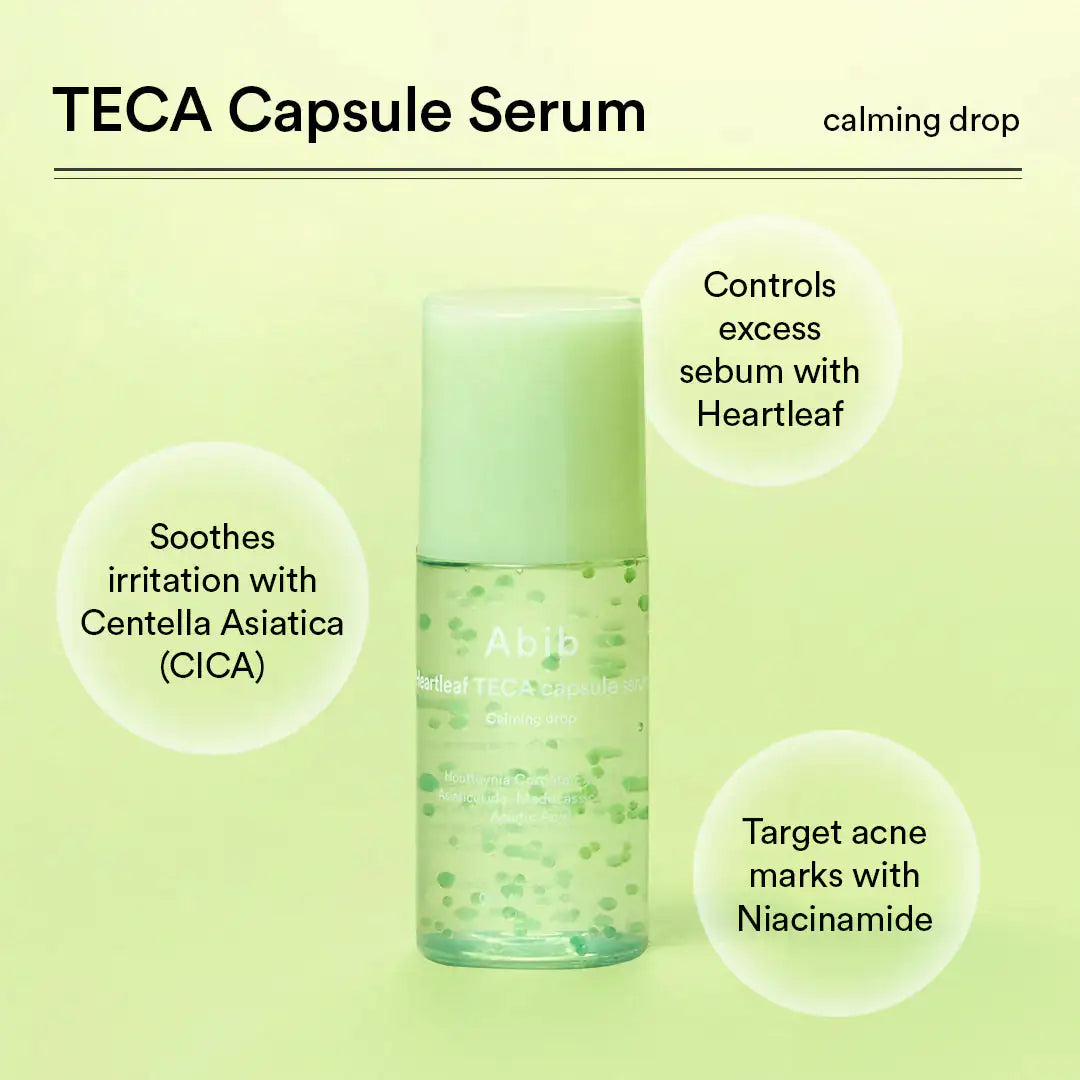 Abib Heartleaf calming Trial kit TECA capsule serum fles met lichtgroene inhoud
