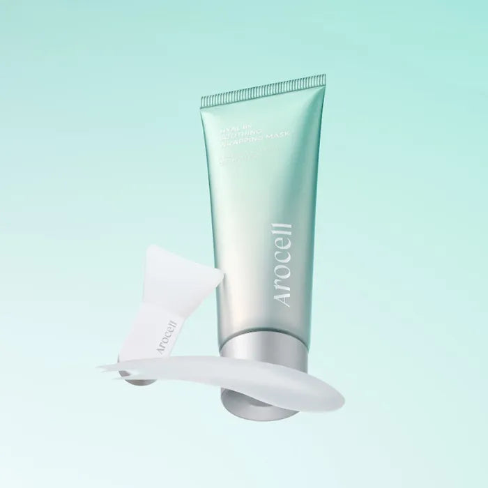 Arocell Hyal B5 Soothing Wrapping Mask tube met bijgeleverd maskerfolie op mintgroene achtergrond