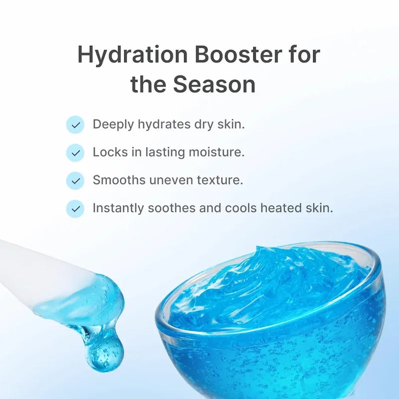 Blauwe geltextuur van Medicube Hyaluronic Ceramide Jelly Cream voor intensieve hydratatie.