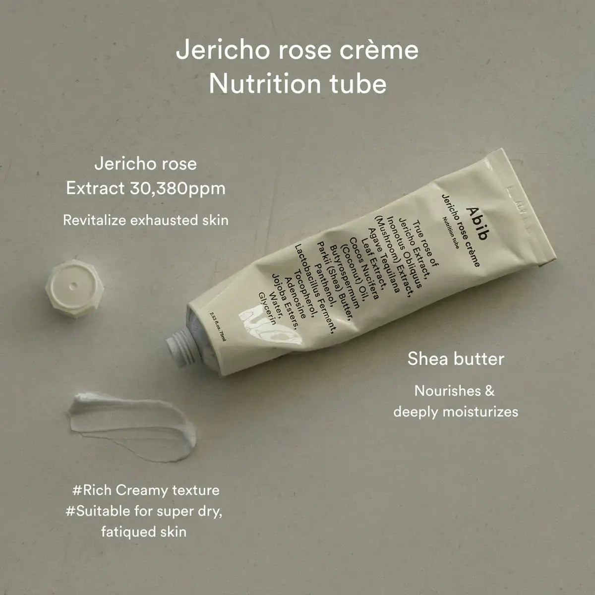 Abib Jericho Rose Crème Nutrition Tube Abib Jericho rozencrème tube met opengedop en smeerplek crème