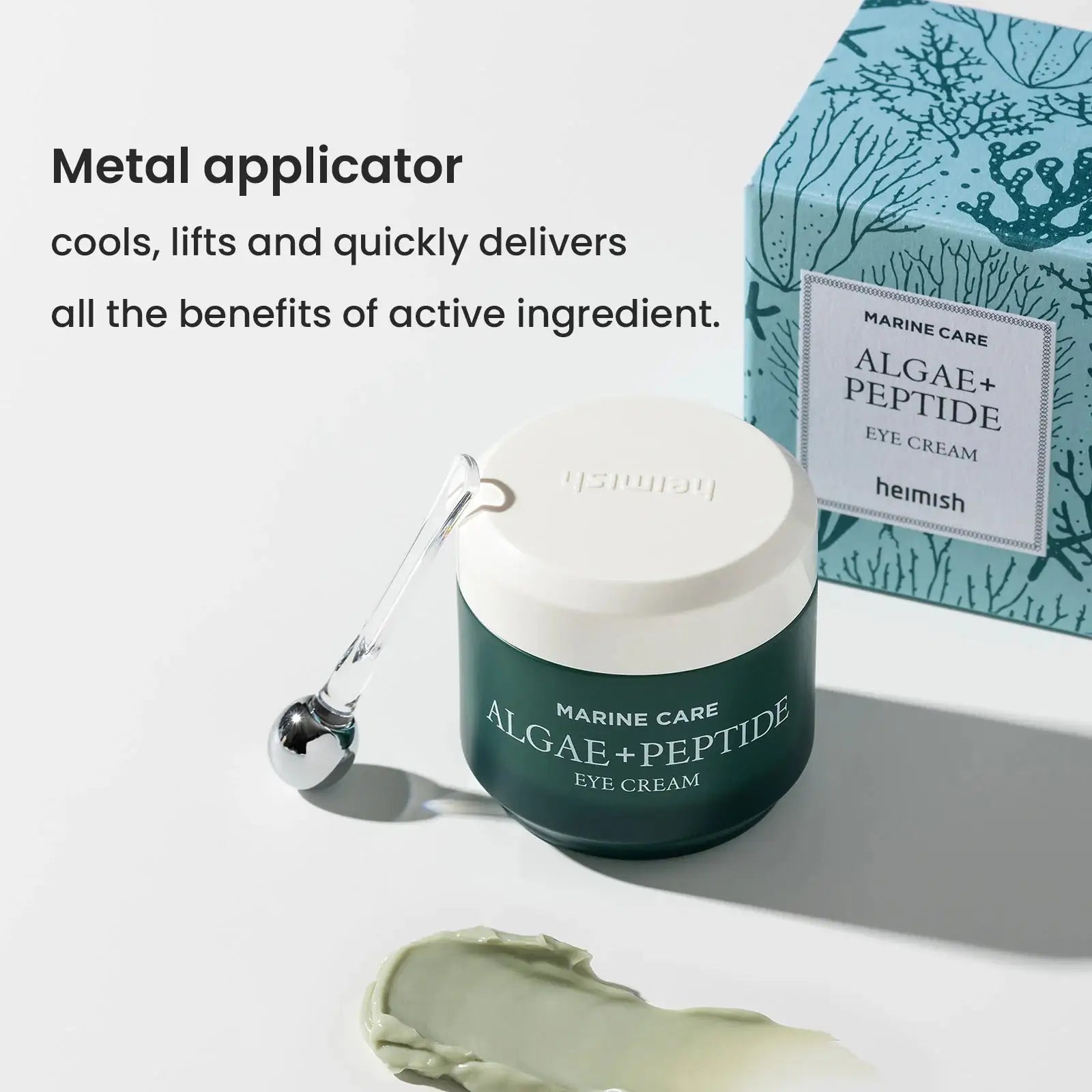 Oogcrème potje met metalen applicatorbol en dop, plus kartonnen verpakking