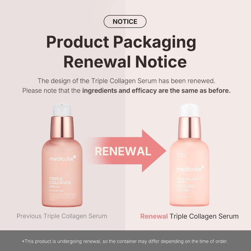 Medicube triple collagen serum product packaging renewal notice