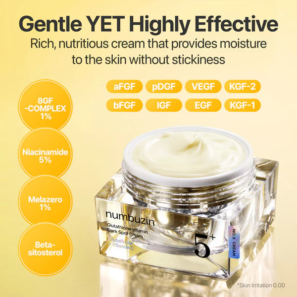 Numbuzin No.5+ Glutathione Dark Spot Cream rijke voeding - huidbarrière versterking