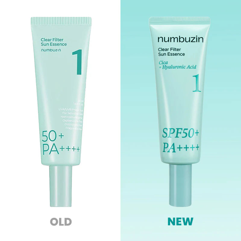 Numbuzin No.1 Clear Filter Sun Essence oude versus nieuwe verpakking vergelijking