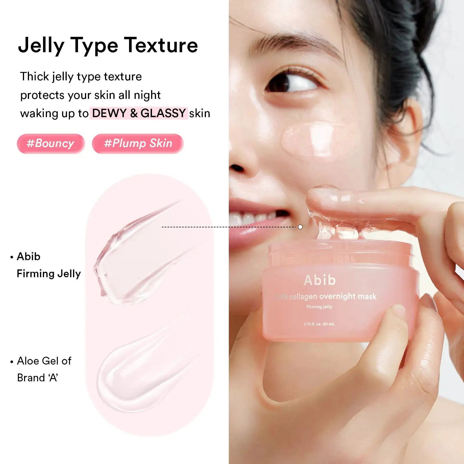 Abib PDRN collagen overnight mask Firming jelly PDRN collageen overnightmask jelly-potje in handen, gel op huid zichtbaar
