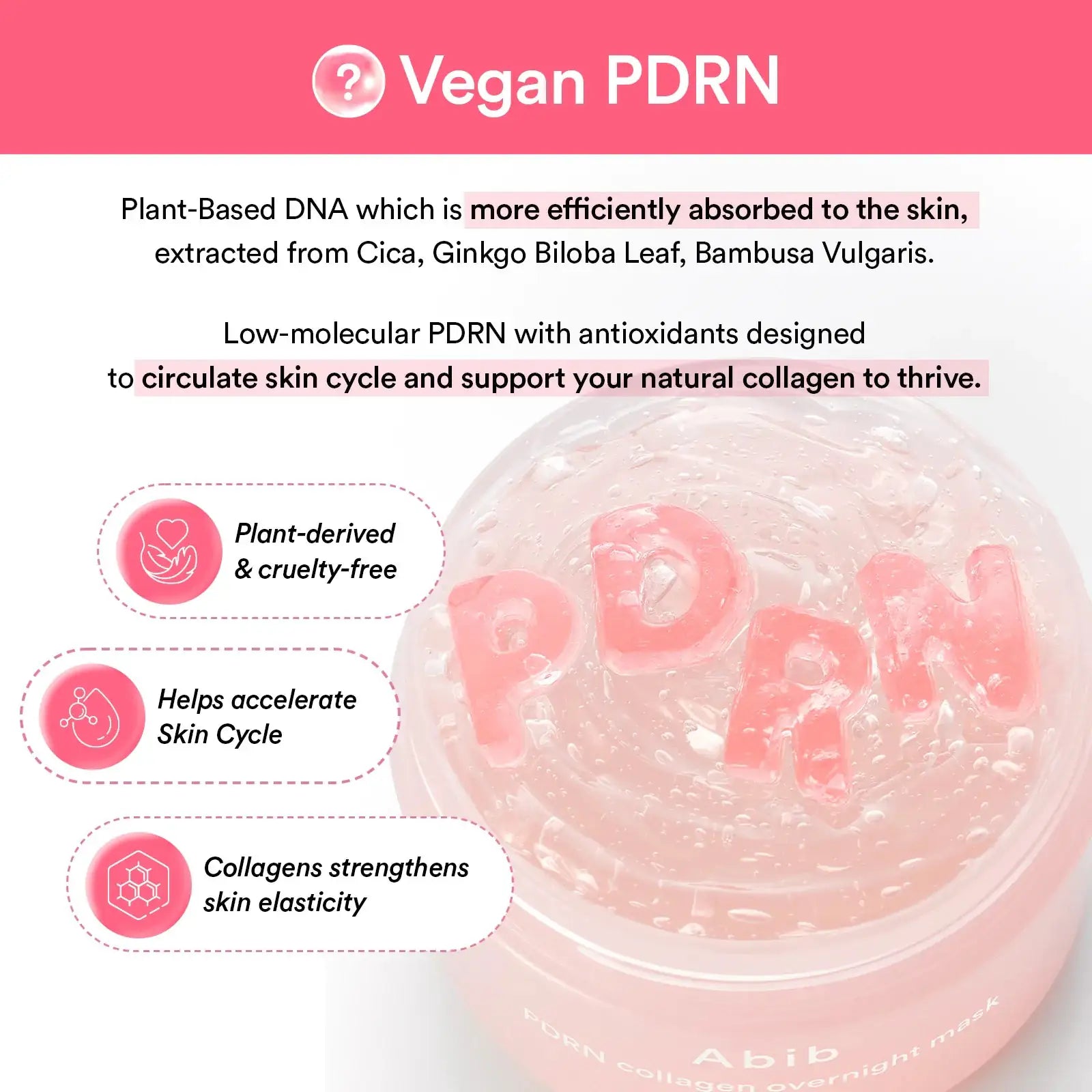 Abib PDRN collagen overnight mask Firming jelly Roze gelstructuur bij Abib pot van PDRN overnight mask, vegan claim