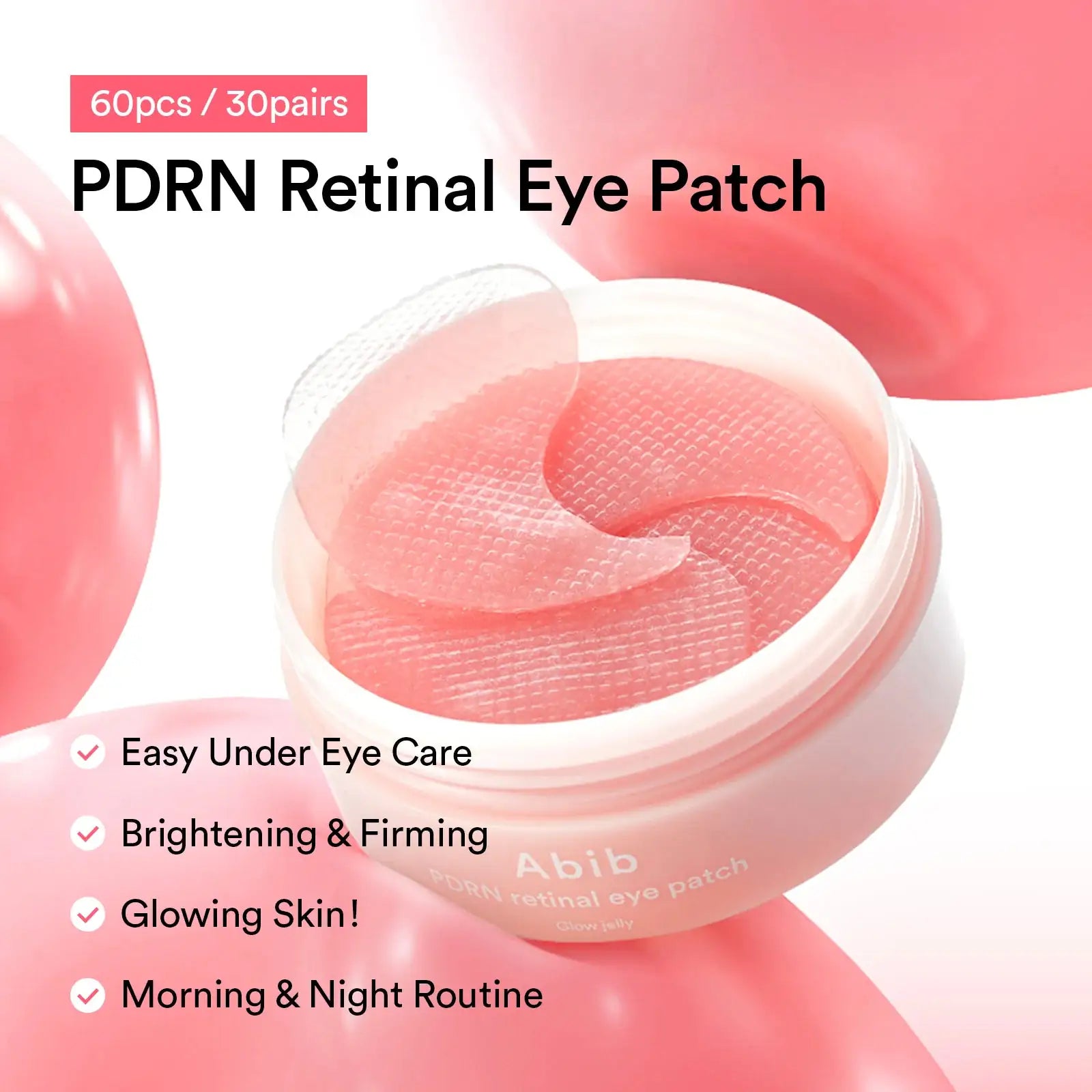 Abib PDRN Retinal Eye Patch Glow Jelly PDRN retinal oogpatch pot met roze patches, 60 stuks