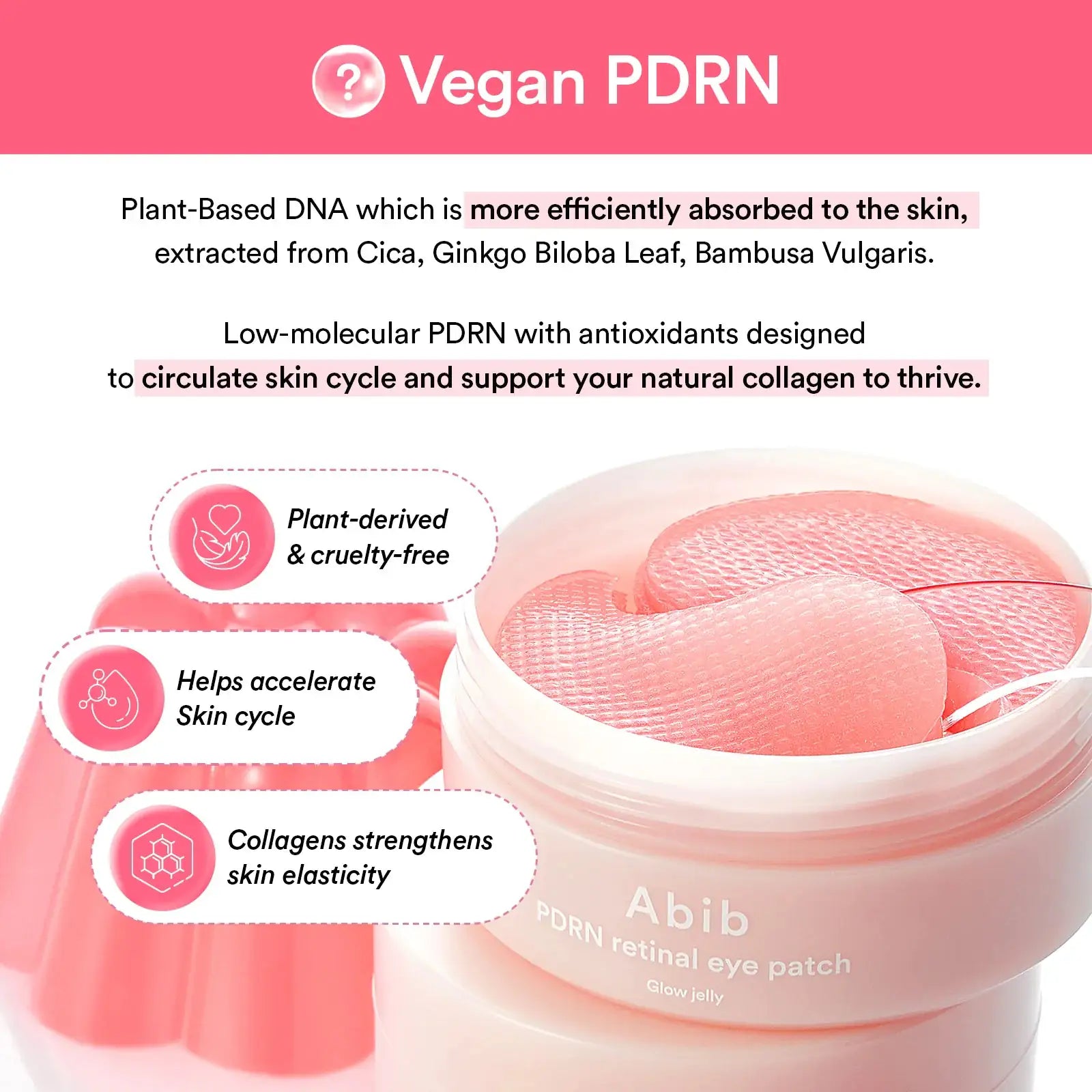 Abib PDRN Retinal Eye Patch Glow Jelly Roze retinal oogpatch glow-jelly in potje met opgerolde patch