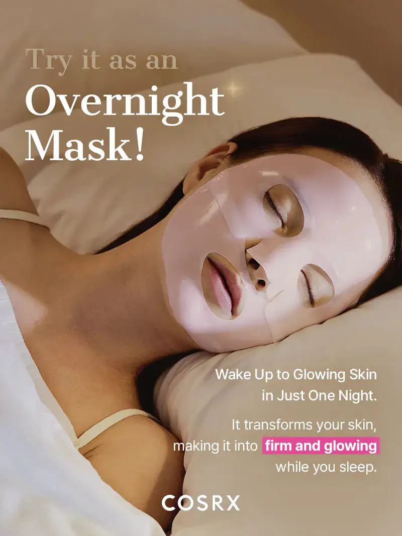 COSRX hydrogel gezichtsmasker op slapende vrouw met masker om het gezicht
