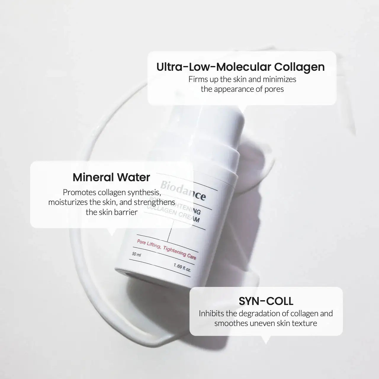 Biodance collageencrème voor poriënverstrakking, witte fles met dop, 50 ml