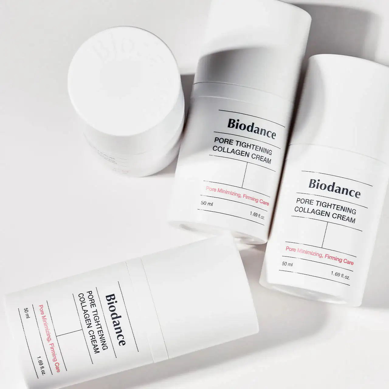 Biodance collageencrème voor poriënverstrakking, meerdere witte flessen en verpakking, 50 ml