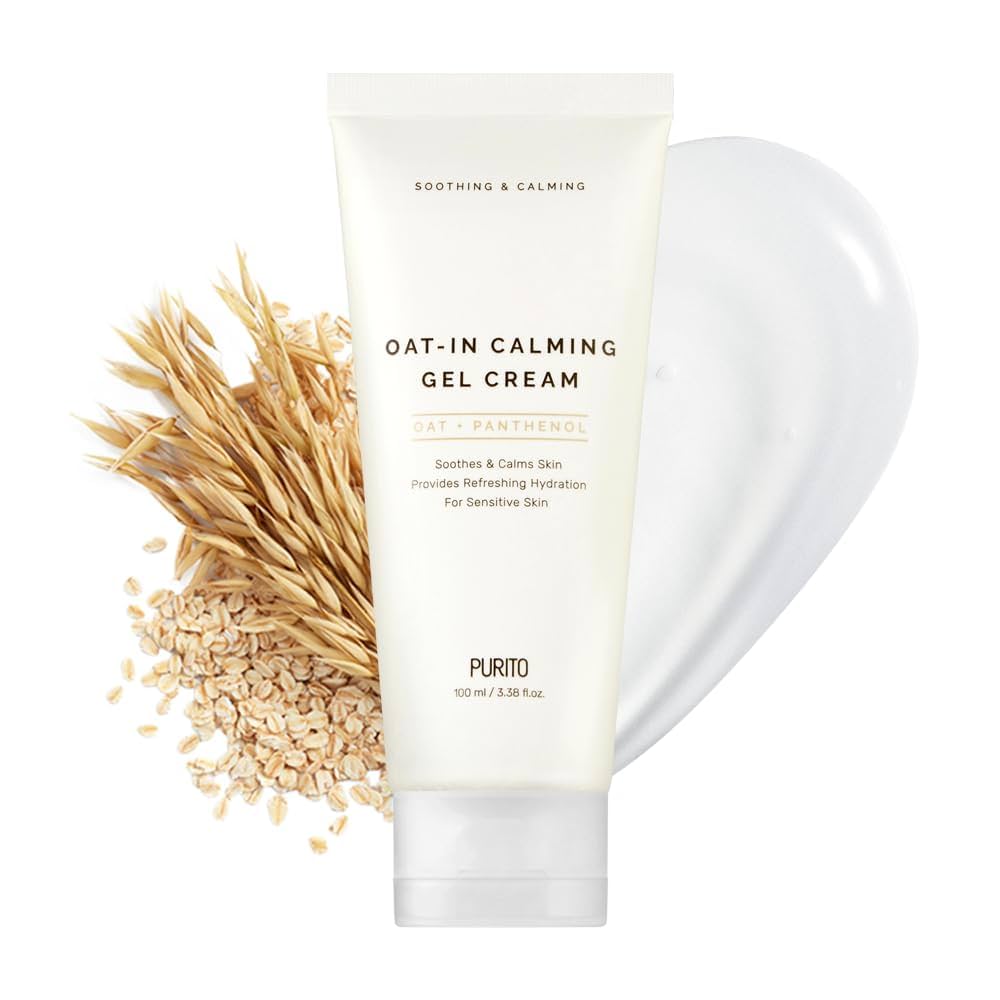 Purito Seoul Oat gelcrème toont met een focus op haverzaadwater, een belangrijk ingrediënt.