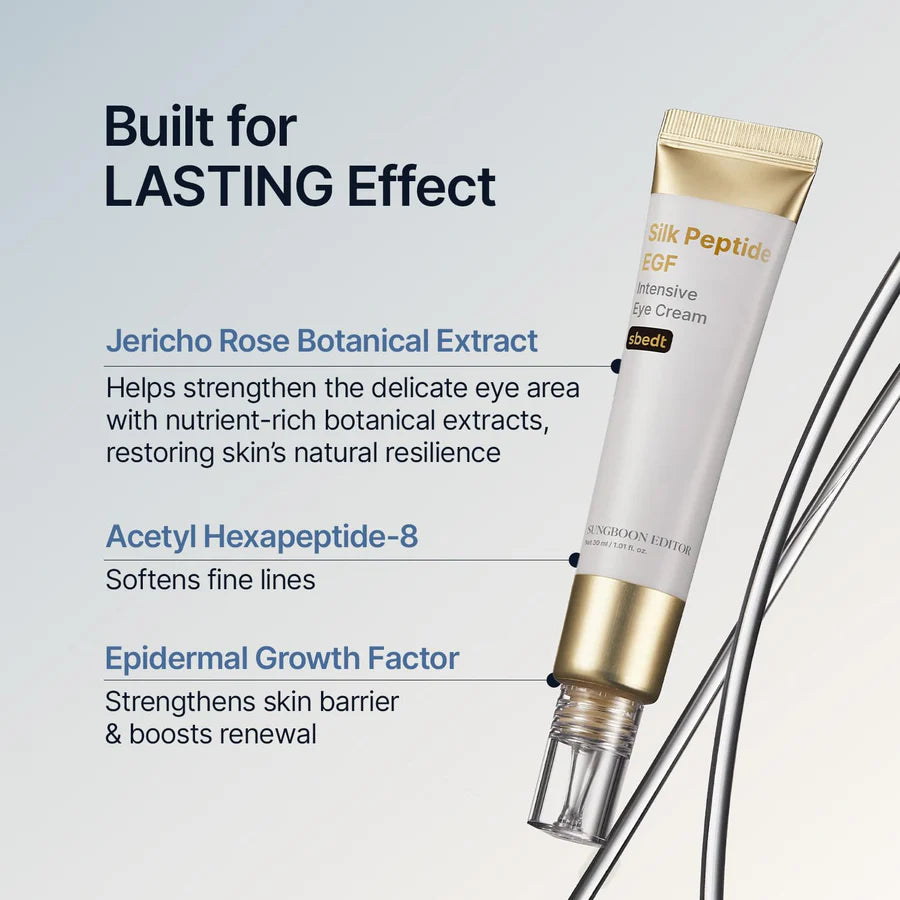 Zijde-peptide EGF intensieve oogcrème met witte tube en gouden band, met applicator