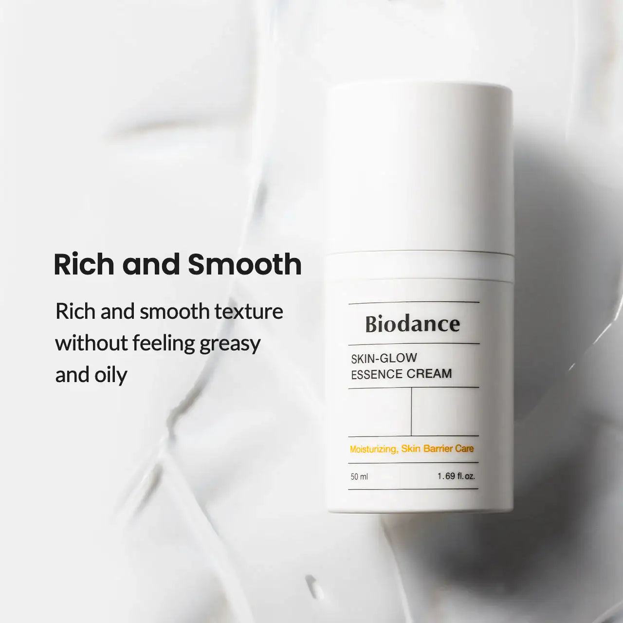 Biodance skin-glow essencecrème fles met witte dop, rijke gladde textuur