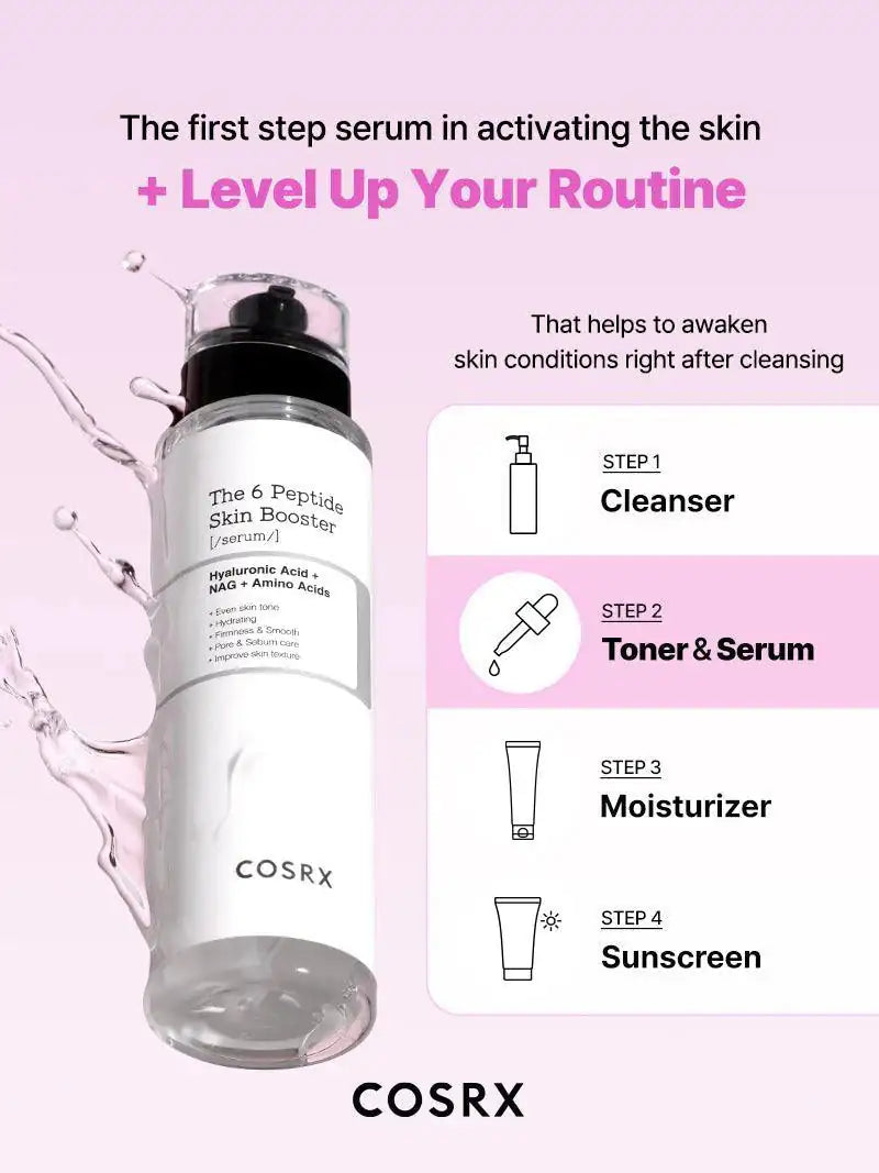 Peptide serumfles met zwarte pomp, wit etiket en heldere fles