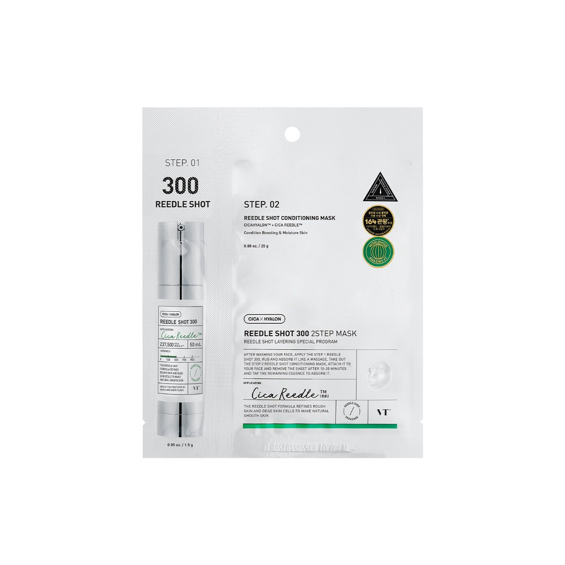 VT Cosmetics Reedle Shot 300 2-Step Mask is ontworpen om de huidtextuur te verfijnen.