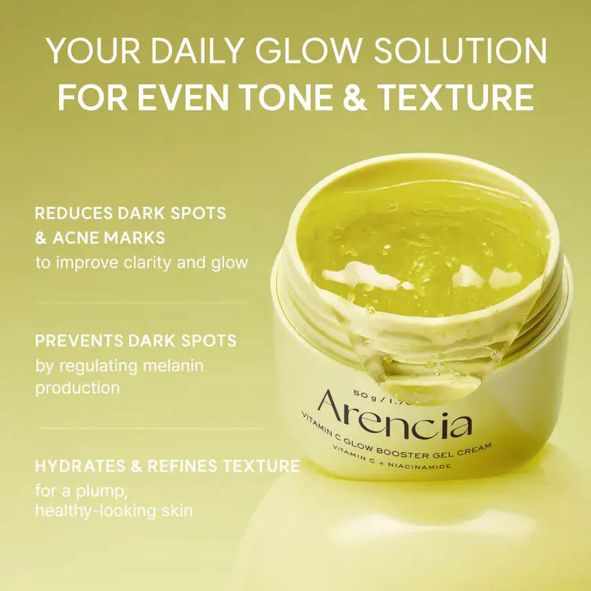 ARENCIA Vitamin C Glow Booster Gel Cream Arencia gelcrème in potje met lichtgele gel (50 g, 1.76 oz)
