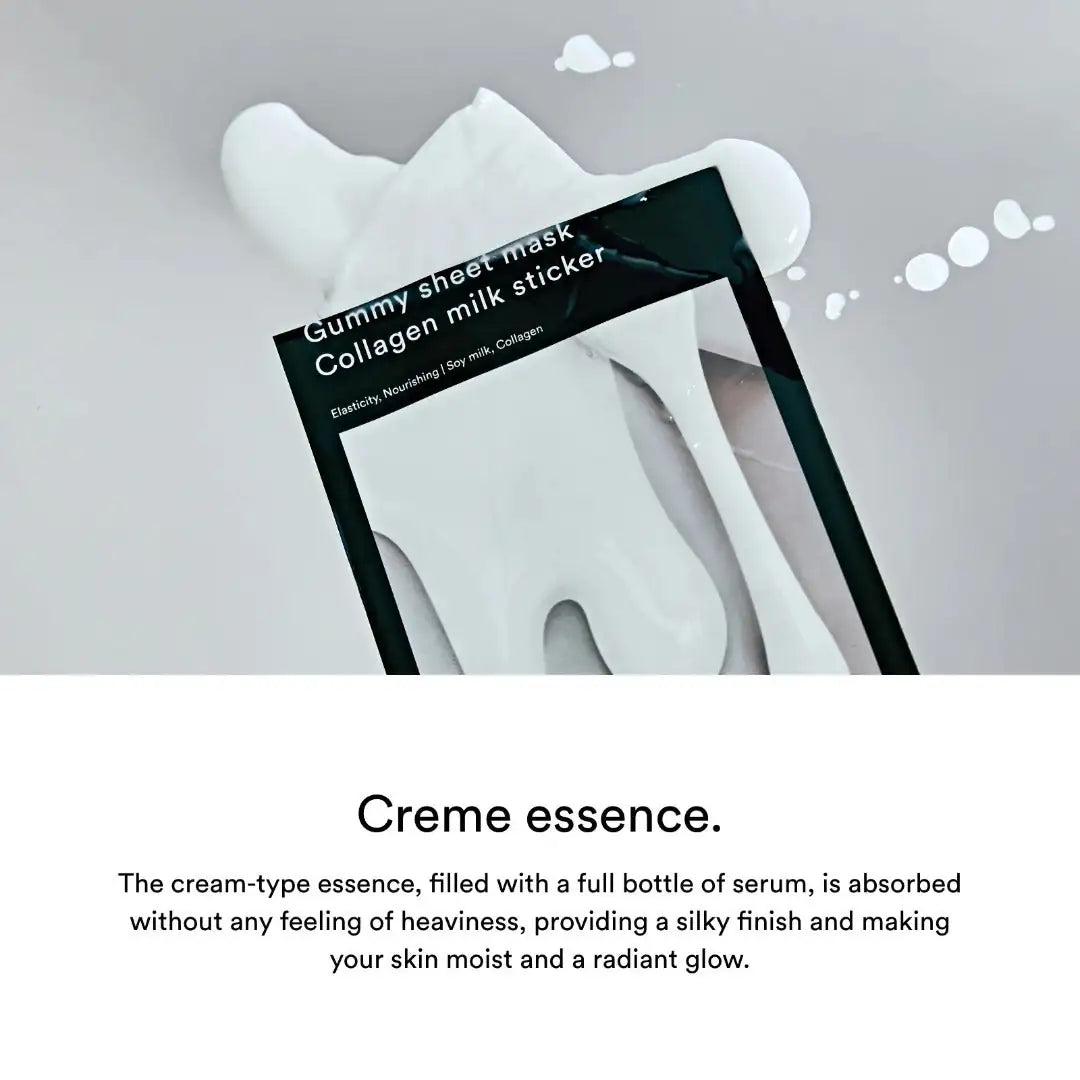 Abib Gummy Sheet Mask Collagen milk sticker Close-up gummy sheet mask verpakking met collageen milk sticker en creme essence