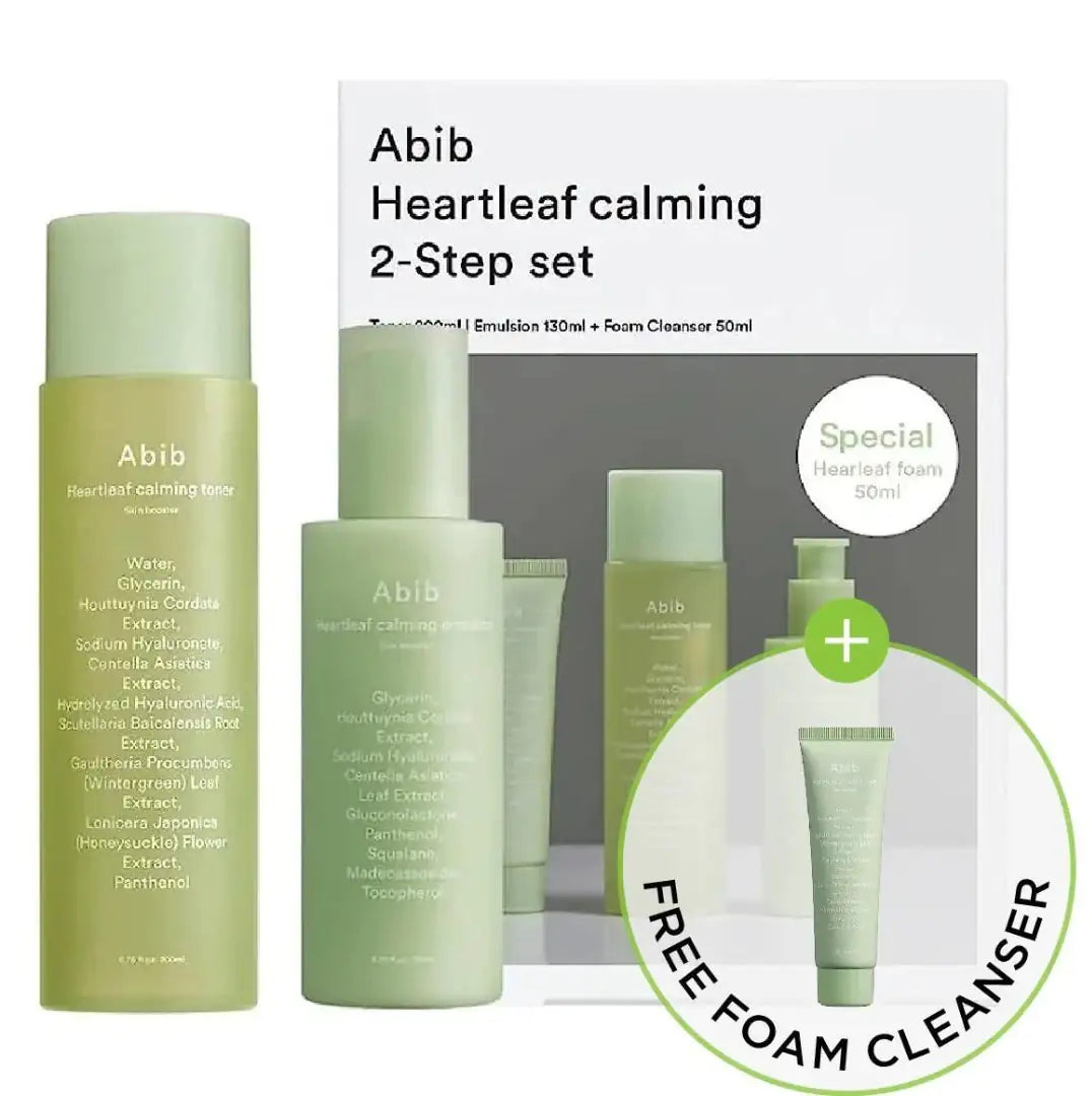 Abib Heartleaf Calming 2-Step Set Cosmeticaset met groene flacon, pomp en tube