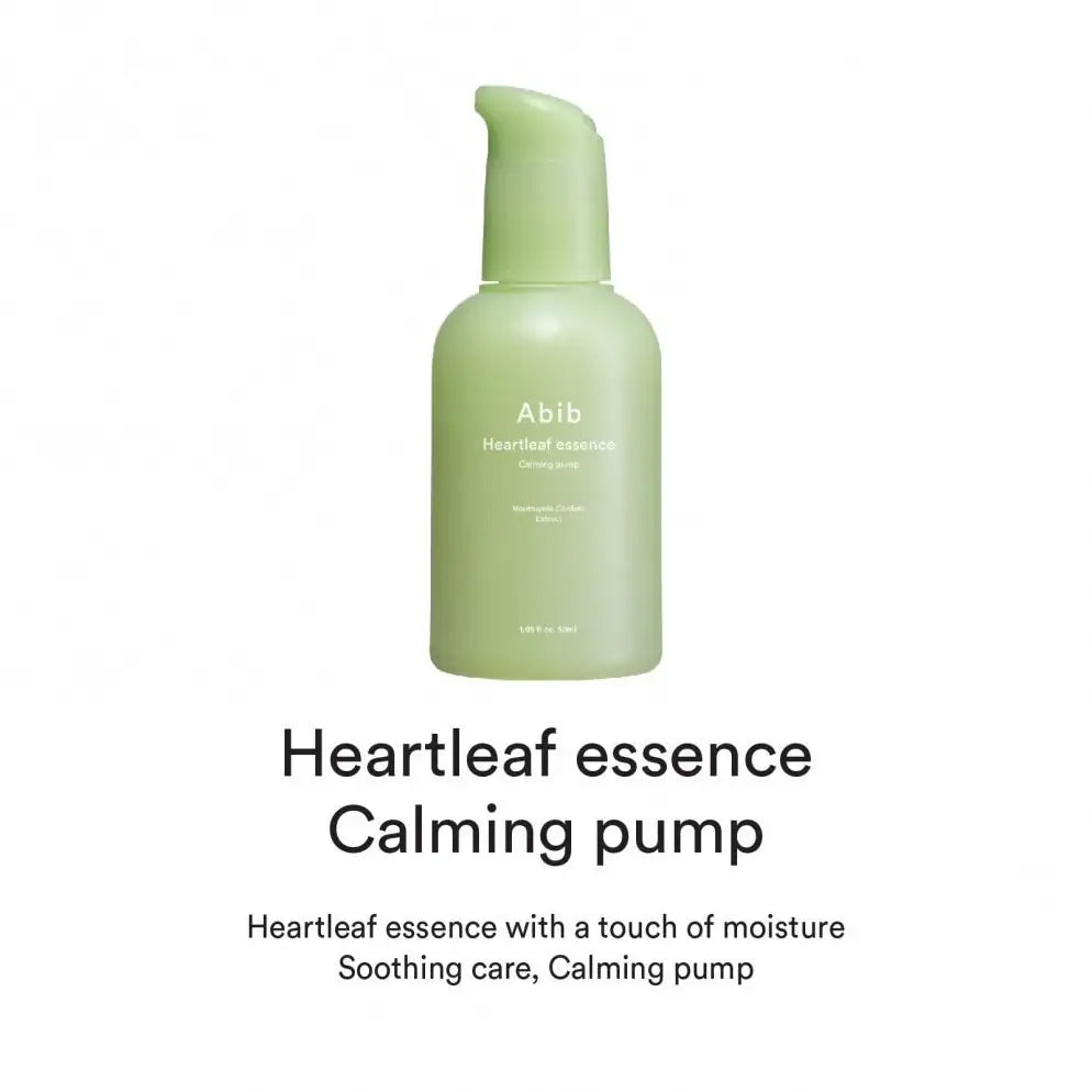 Abib Heartleaf Essence Calming Pump Lichtgroene essence-pompflacon met witte dop
