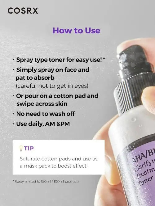 AHA/BHA reinigende toner met verstuiver boven gezicht