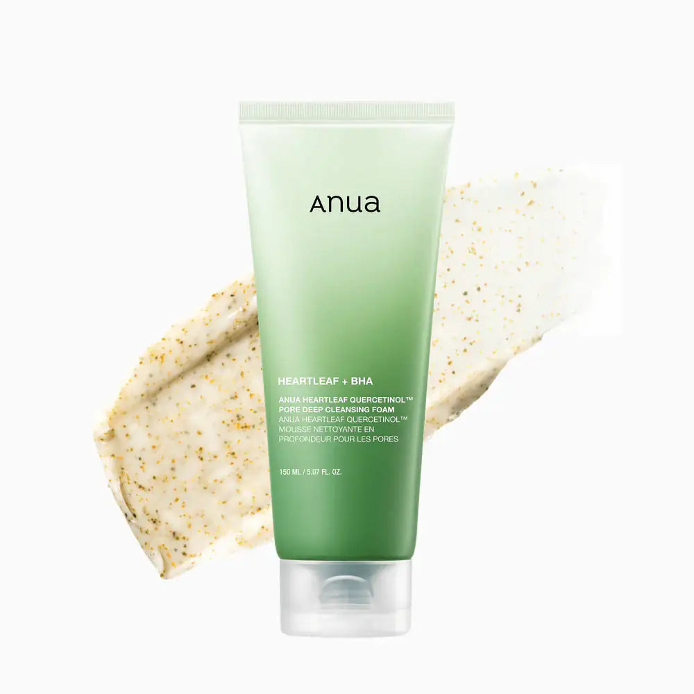 Anua Heartleaf Quercetinol Pore Deep Cleansing Foam Anua Hartleaf-Quercetinol schuimreiniger tube met groen transparante dop
