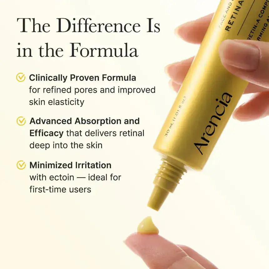 ARENCIA Retinal Booster Shot Retinal booster shot crèmebuis, hand knijpt goudkleurige tube met uitvloeiende crème