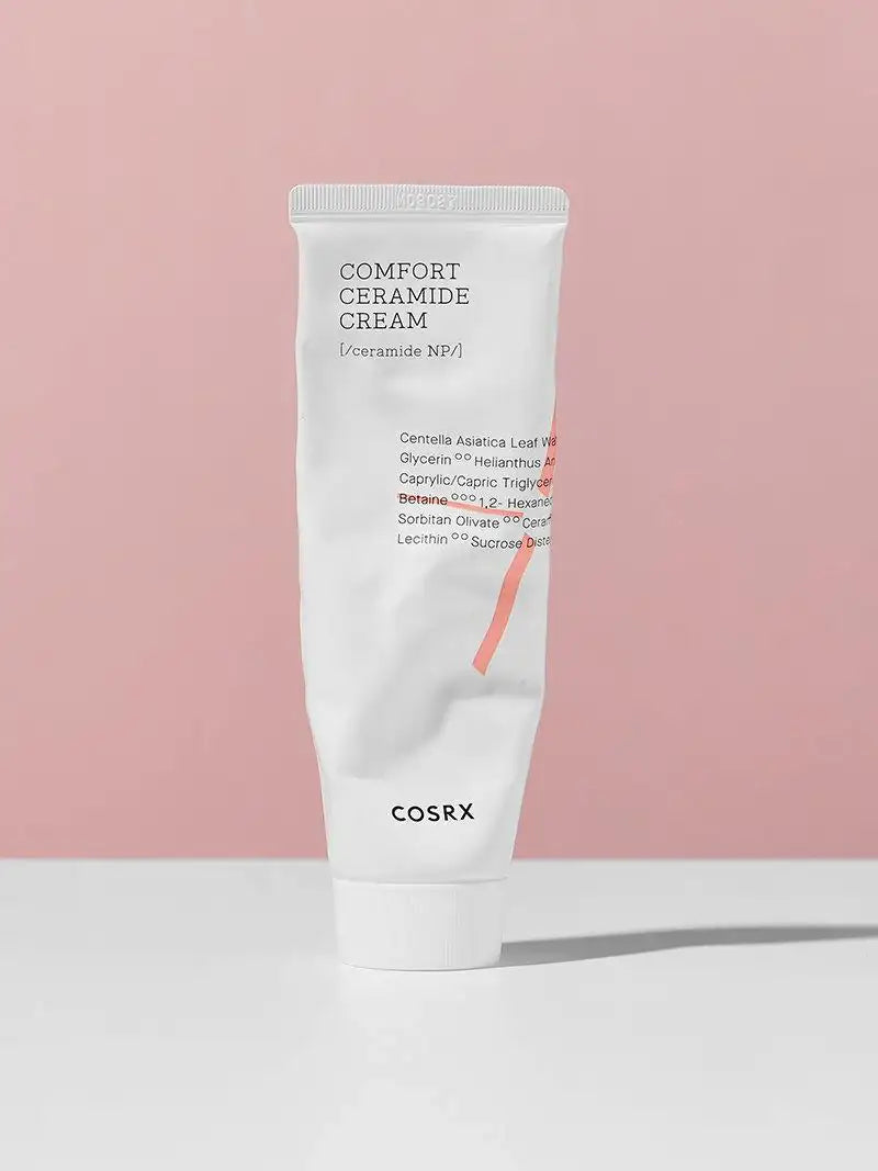 COSRX ceramidecrème in witte tube, zijaanzicht met opdruk
