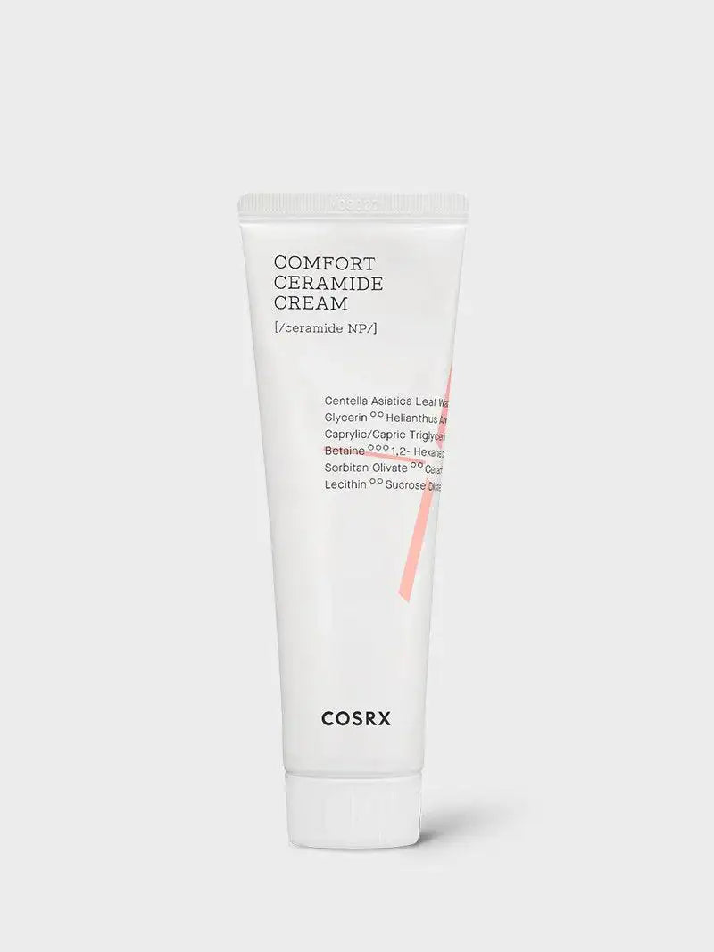 COSRX Comfort ceramidecrème in witte tube, vooraanzicht met oranje pijl