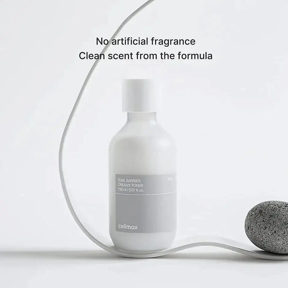 Celimax Dual Barrier Creamy Toner Crèmige tonerflacon van celimax met slang en ovale steen
