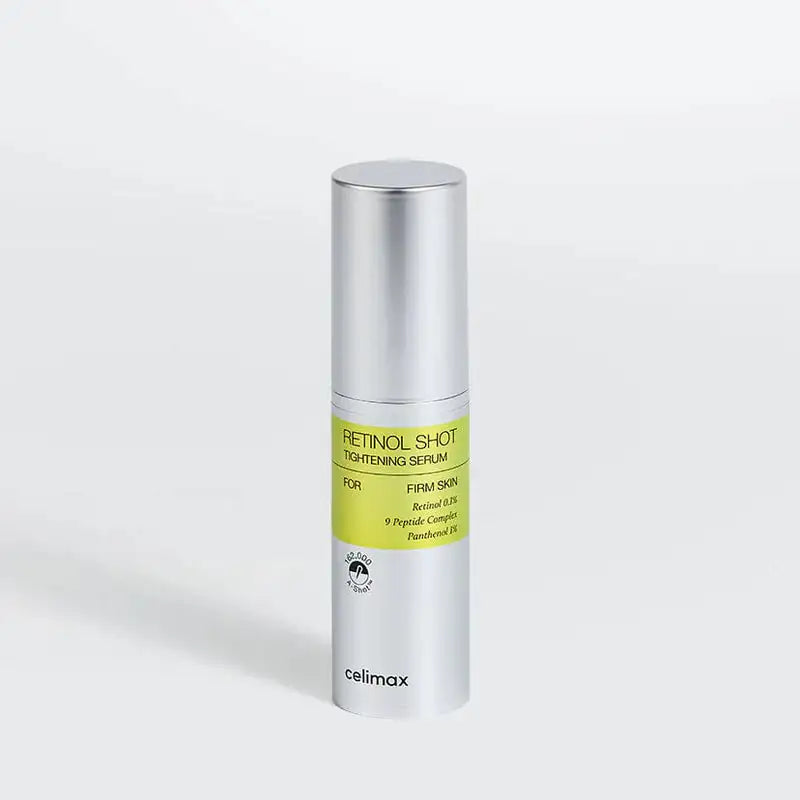 Celimax The Vita A Retinol Shot Tightening Serum Retinol Shot stramingsserum in zilveren fles met geel label