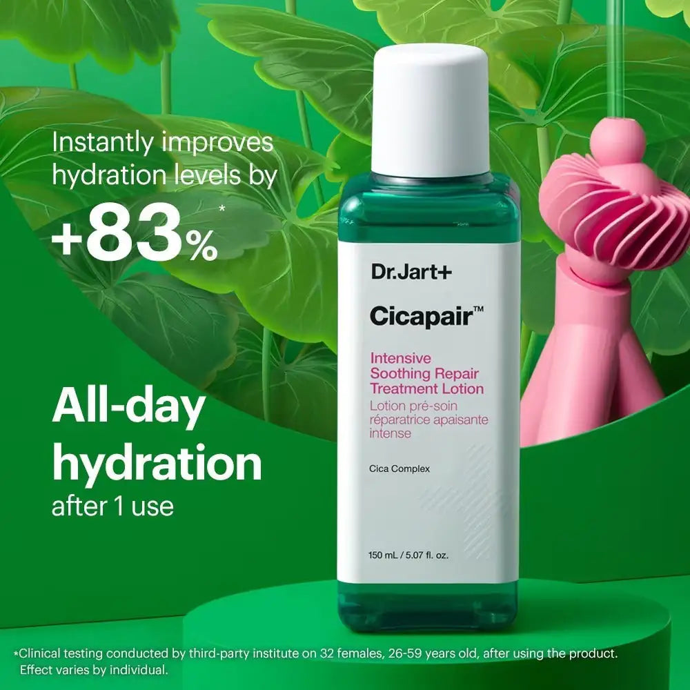 Dr. Jart+ Cicapair Intensive Soothing Repair Treatment Lotion Dr.Jart+ Cicapair intensive soothing repair treatment lotion, groene flacon met witte dop.