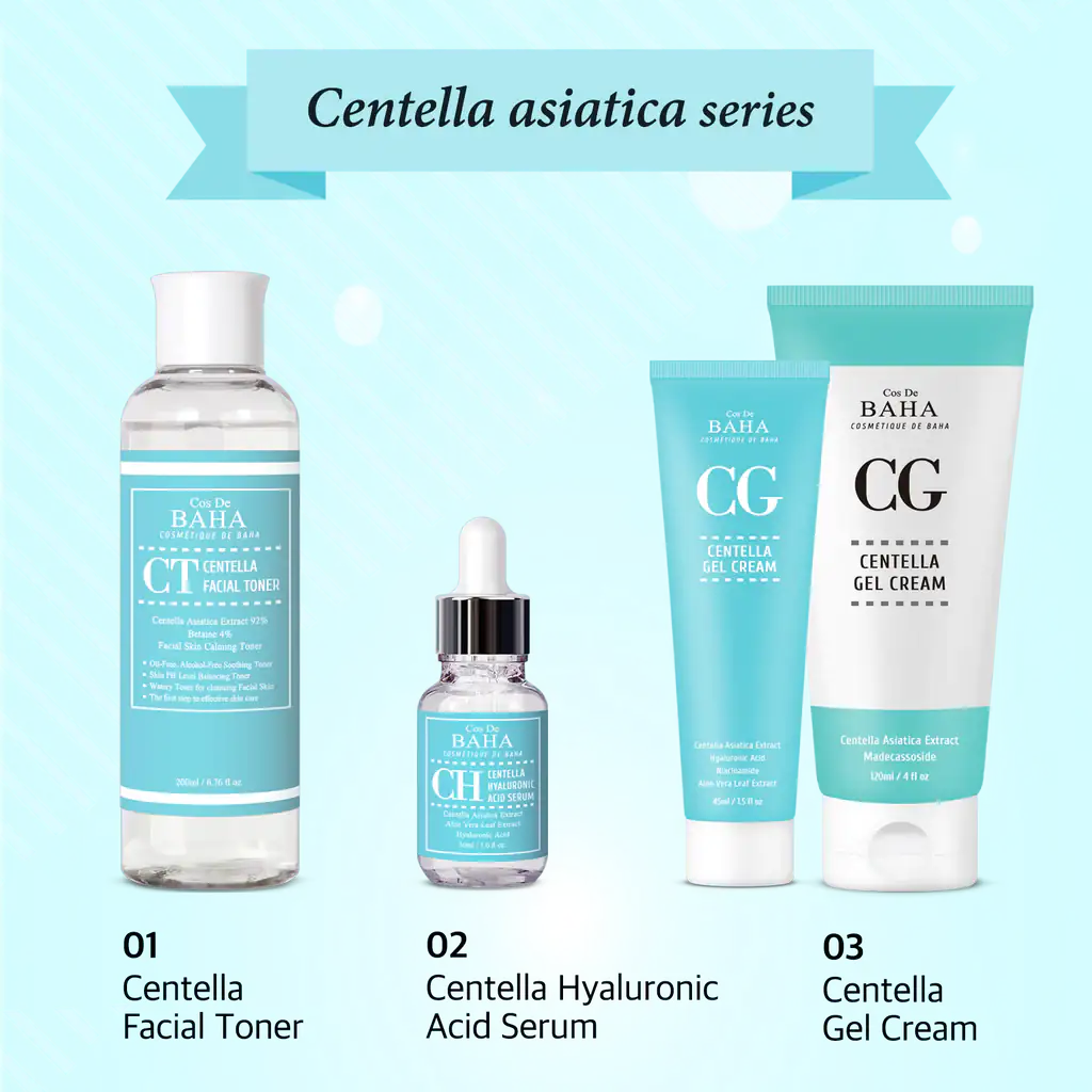 CG Centella gelcrèmetube in set naast flesje en serum