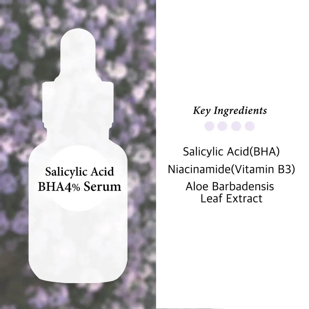 Serumfles-silhouet met 'Salicylic Acid BHA4% Serum' tekst