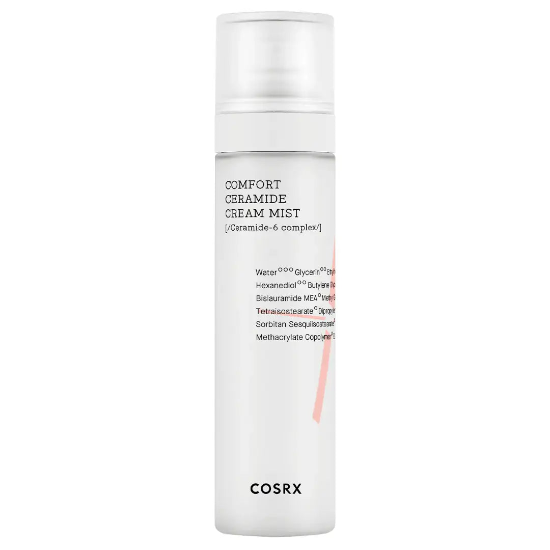 Ceramide crème-mistfles met witte dop en pompspuitmond, witte fles met label