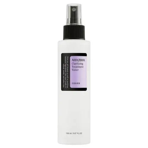 AHA/BHA reinigende toner in witte fles met zwarte spraydop