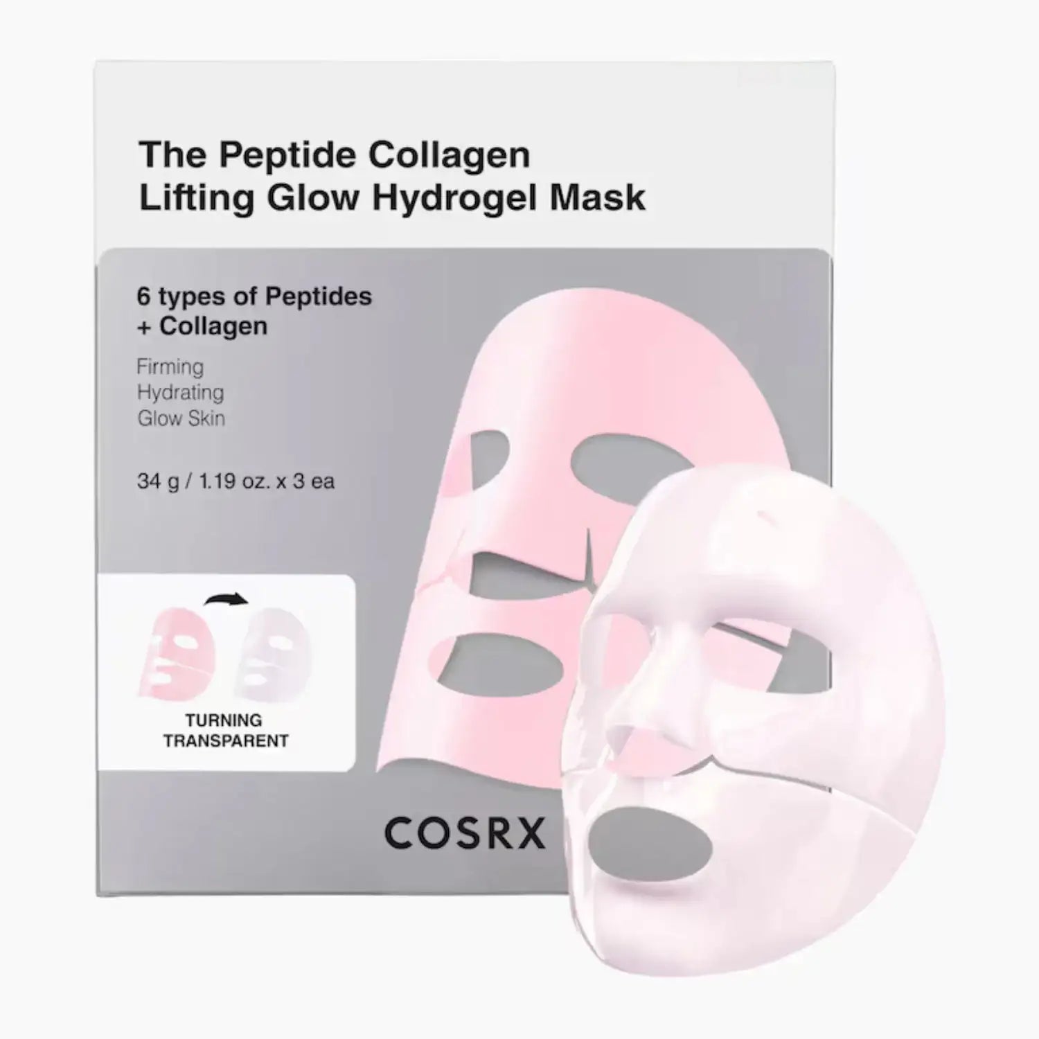 COSRX hydrogel gezichtsmasker met bijpassende roze masker in verpakking