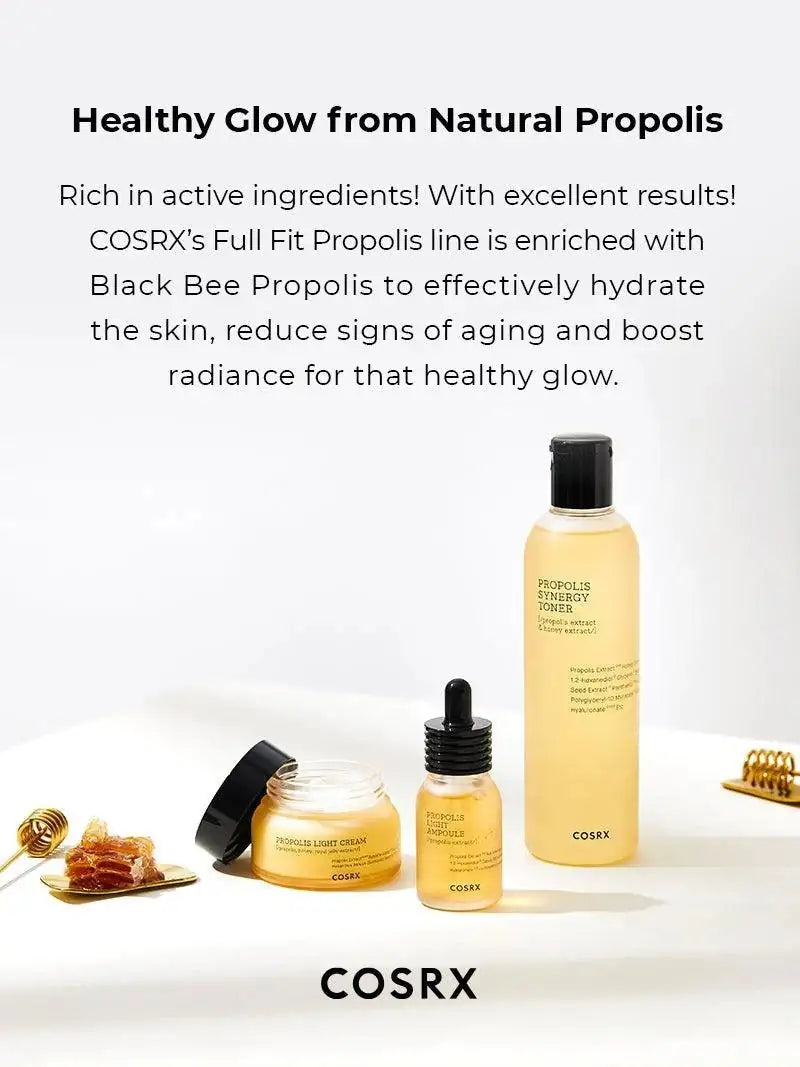 Propolis-lichte ampul en andere COSRX-propolisflessen met zwarte doppen, set