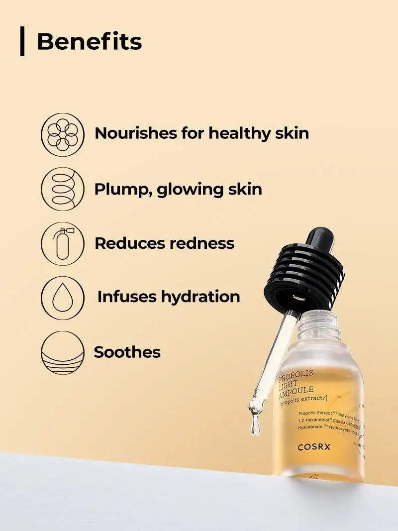 Propolis-lichte ampul met glazen flesje en zwarte schroefdop, COSRX
