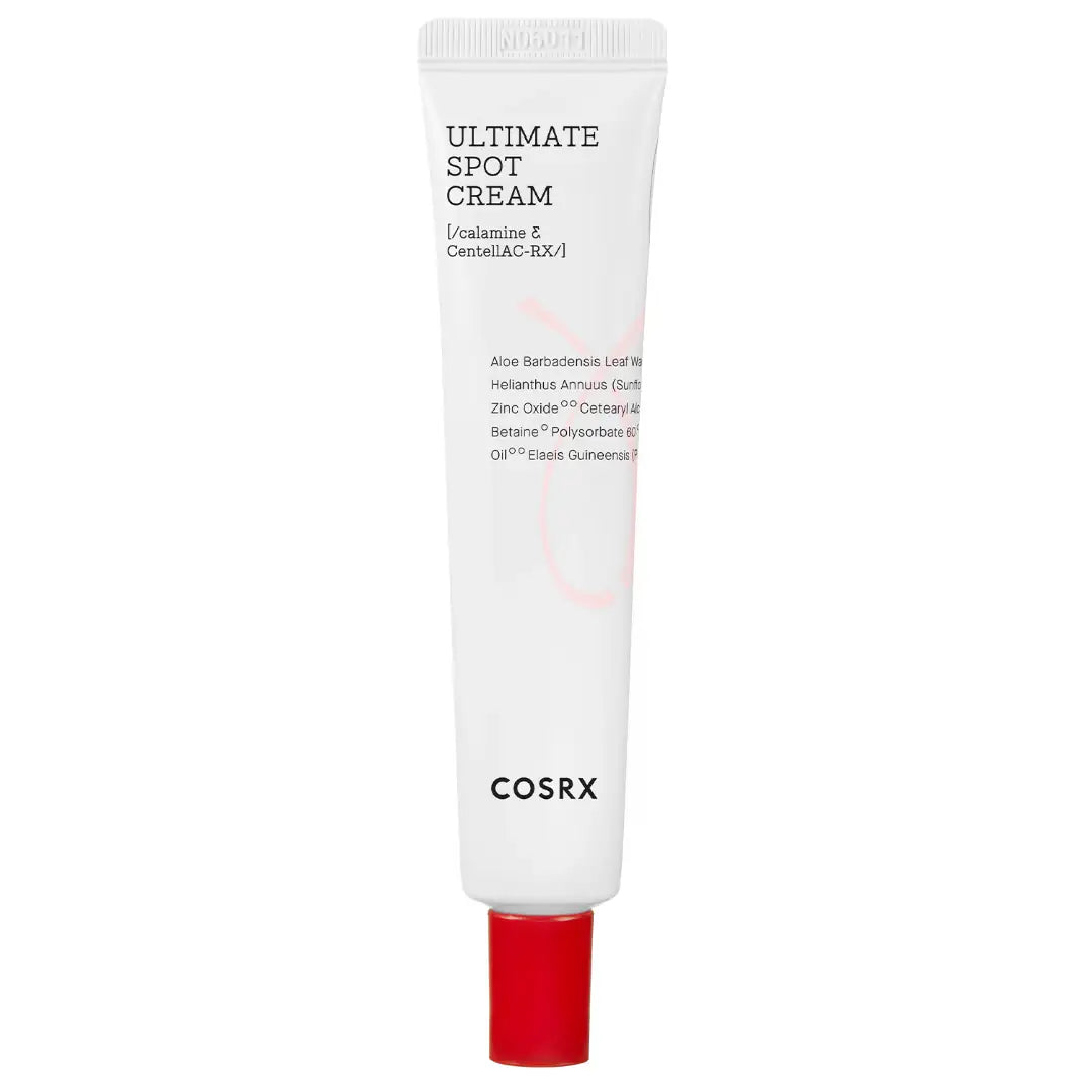 cosrx spotcrèmetube, witte tube met rode dop