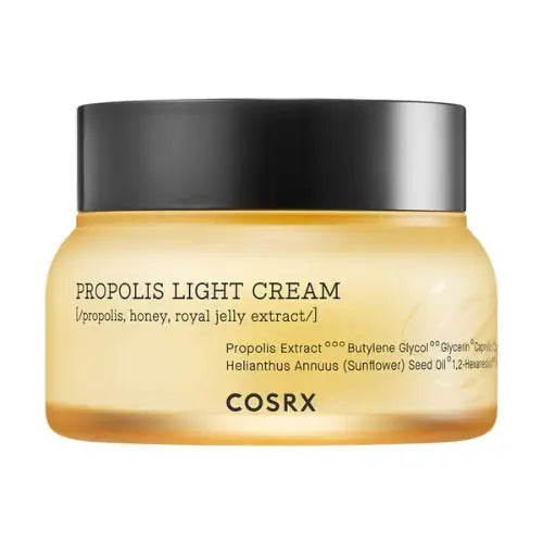 Lichte gezichtscrème in glazen pot met gouden label en zwarte deksel, COSRX