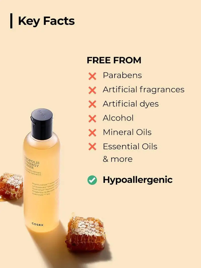 COSRX propolis-synergy tonerfles met zwarte dop, lichtgele toner in de fles.