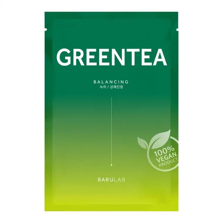 Groene theemask sachet van BARULAB, vegan 100% product.