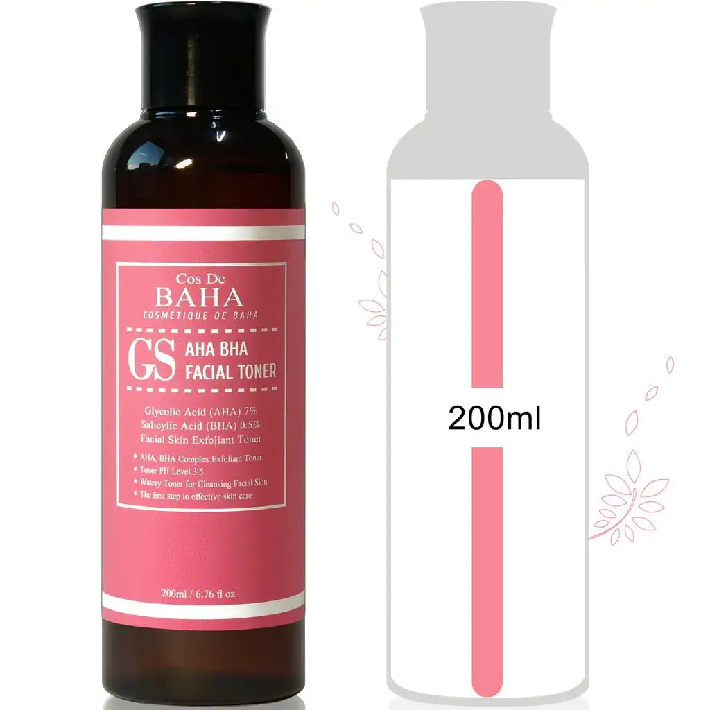 GS AHA BHA gezichtstoner fles en 200 ml verpakkingsdiagram