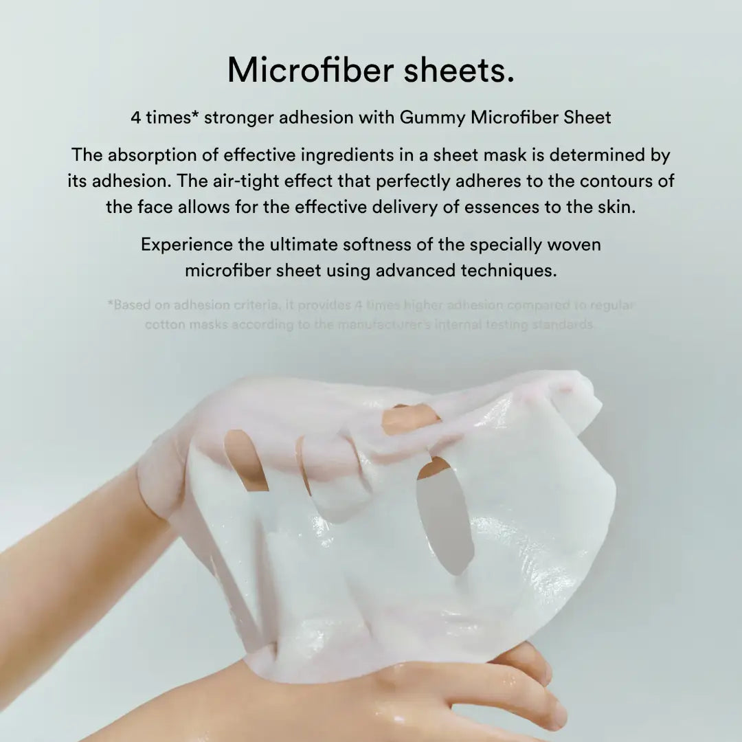 Abib Gummy sheet mask Madecassoside sticker Microvezel lakenmasker in handen, transparant vel met uitsparingen