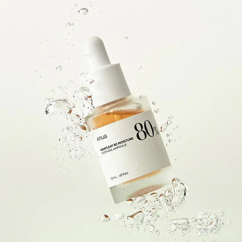 Anua Heartleaf 80% Moisture Soothing Ampoule Anua hartleaf-ampul 80% vocht, bruin flesje met spetters rond dop