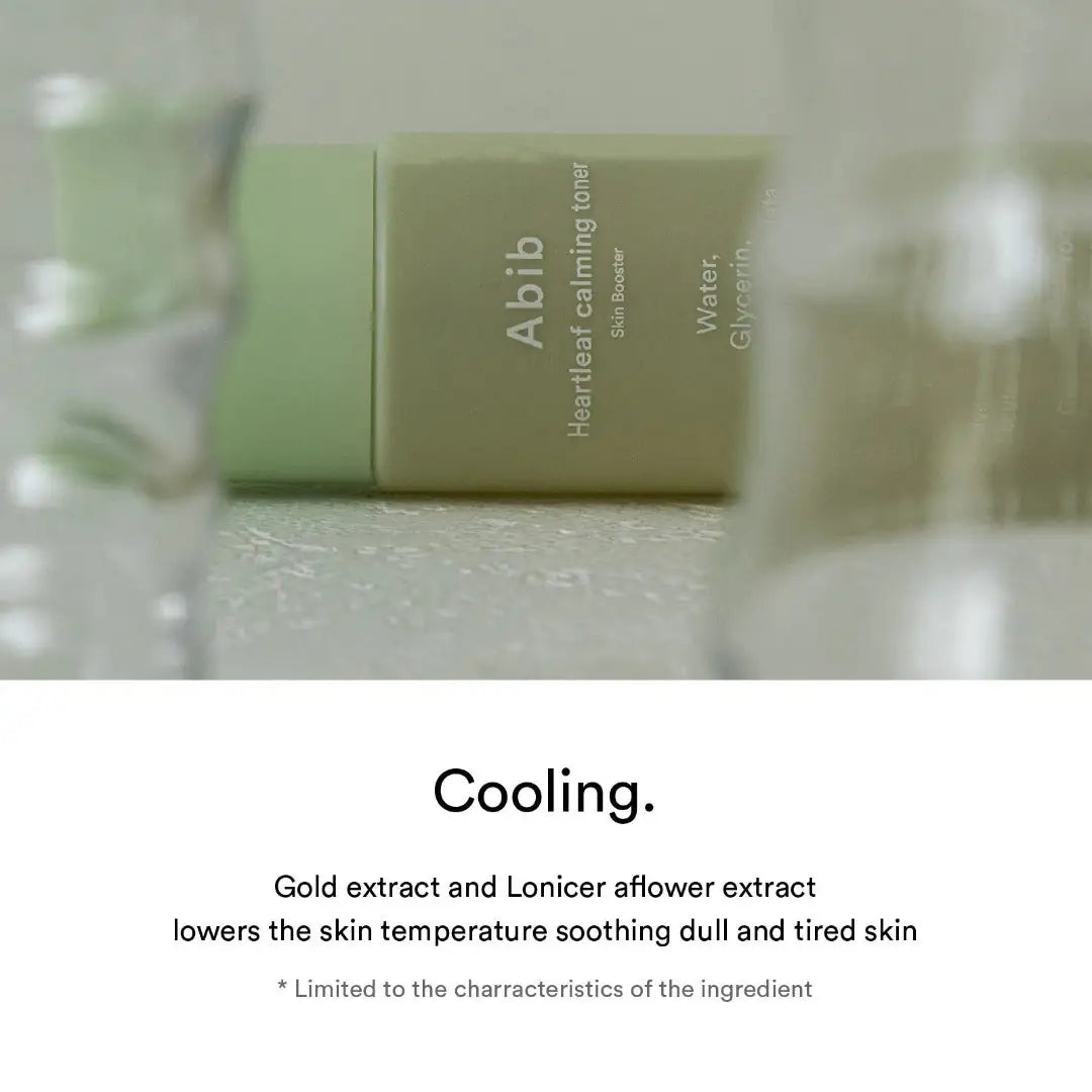 Abib Heartleaf Calming Toner Skin Booster Groene Abib tonerfles met bijpassende verpakking