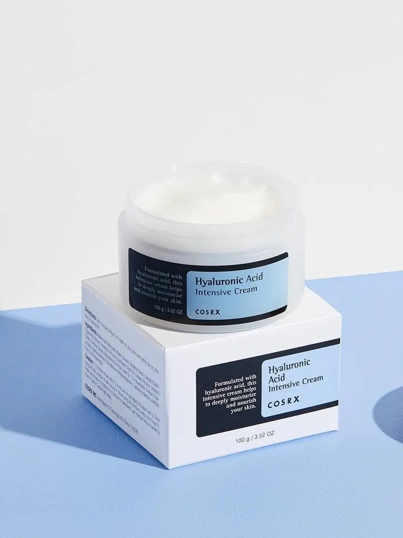 Intensieve hyaluroncrème pot met wit deksel en COSRX doos