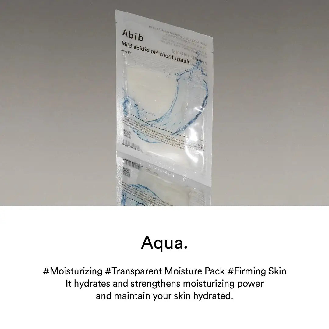 Abib Mild Acidic pH Sheet Mask Aqua Fit Abib sheetmasker Aqua fit verpakking, doorzichtige folie met blauw watergolf
