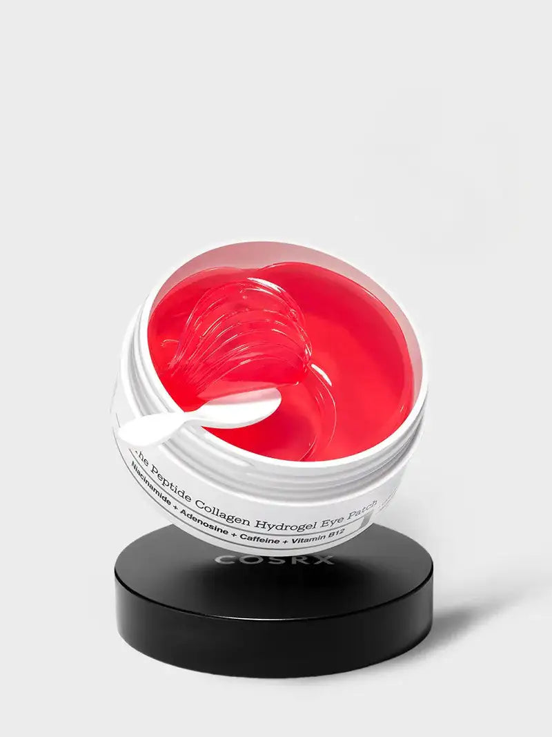 Oogpatch-hydrogel in ronde pot: roodroze gel en wit deksel